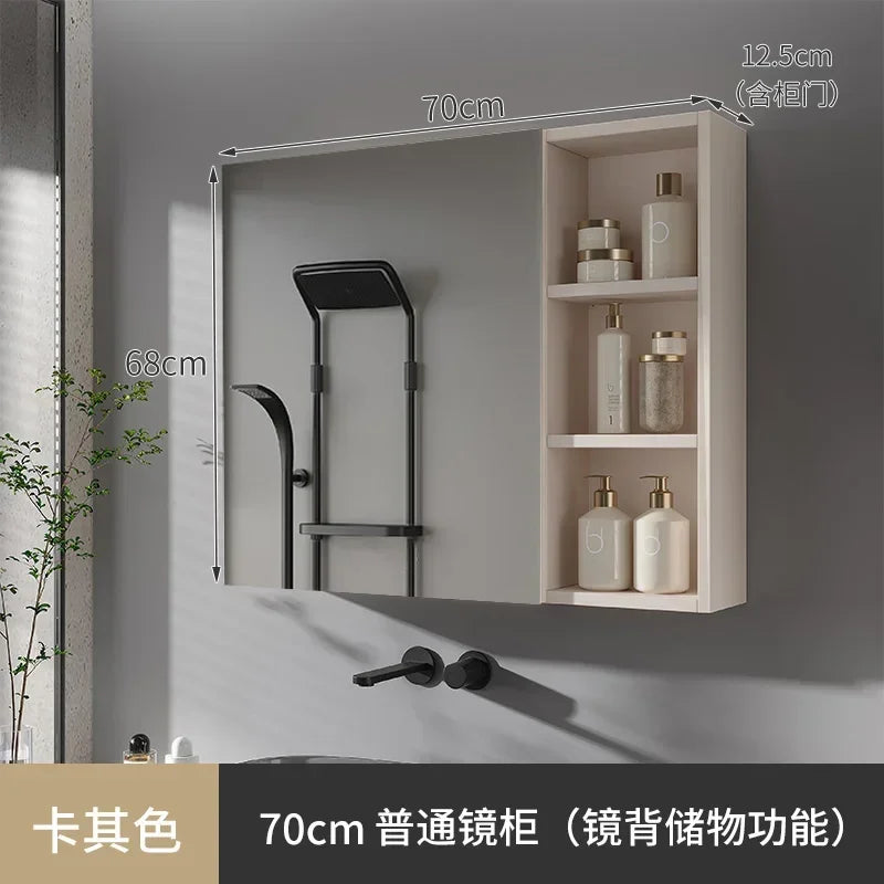 Space Aluminum Bathroom Mirror Wall-mounted Make Up Vanity Storage Mirror Cabinet Shelves Home Furniture Muebles Bano FYBC