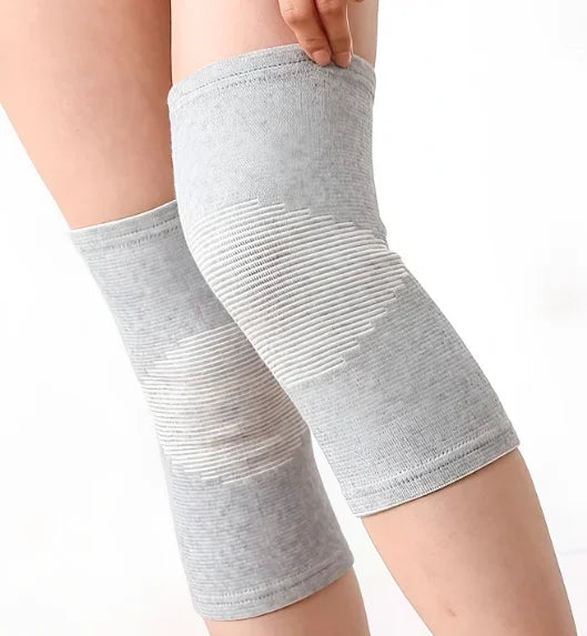 Organic cotton knee support sleeves in grey for joint protection and comfort