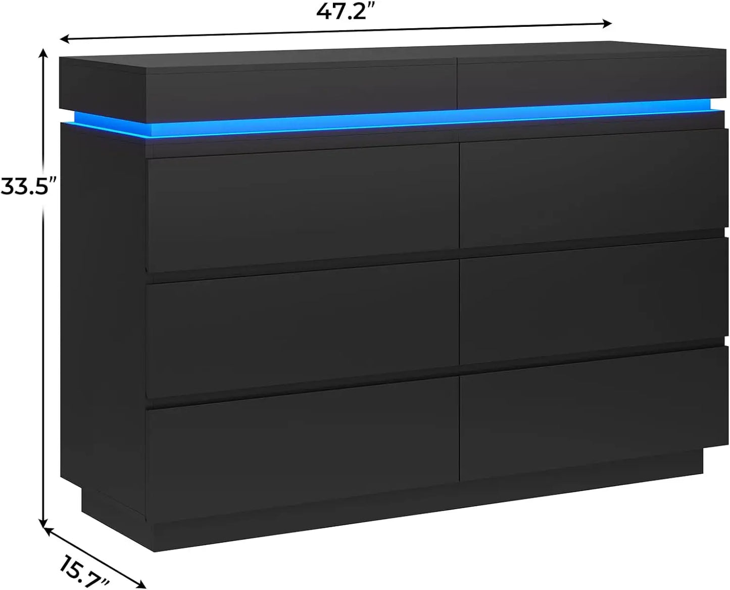Modern 6 Drawer Dresser with Sliding Desktop,Wide Chest of Drawers with Charging Station& LED Lights,Large Storage Tower Clothes