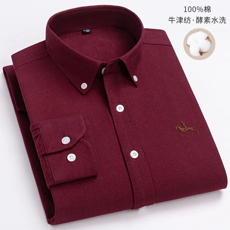 100% Cotton Oxford Man Leisure Embroidered Horse Shirt