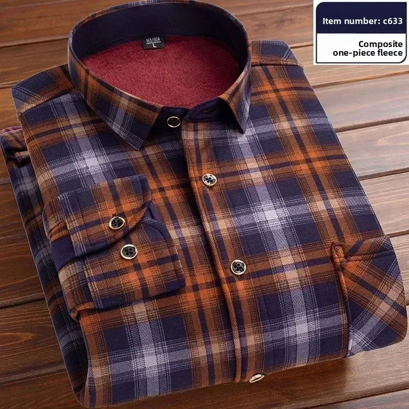 2025 Men's Autumn Winter Thick Warm Long Sleeve Plaid Shirt