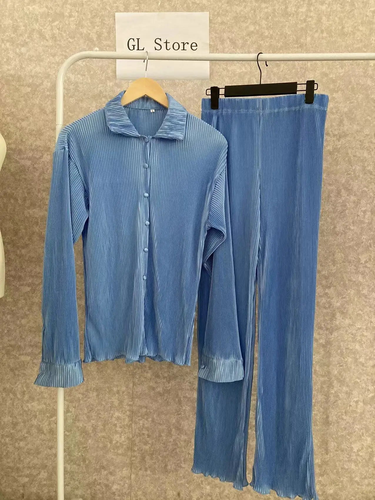 CM.YAYA Street Women's Set Long Sleeve Shirt Tops and Wide Leg Pants Elegant Tracksuit Two Piece Set Sweatsuit Fitness Outfits