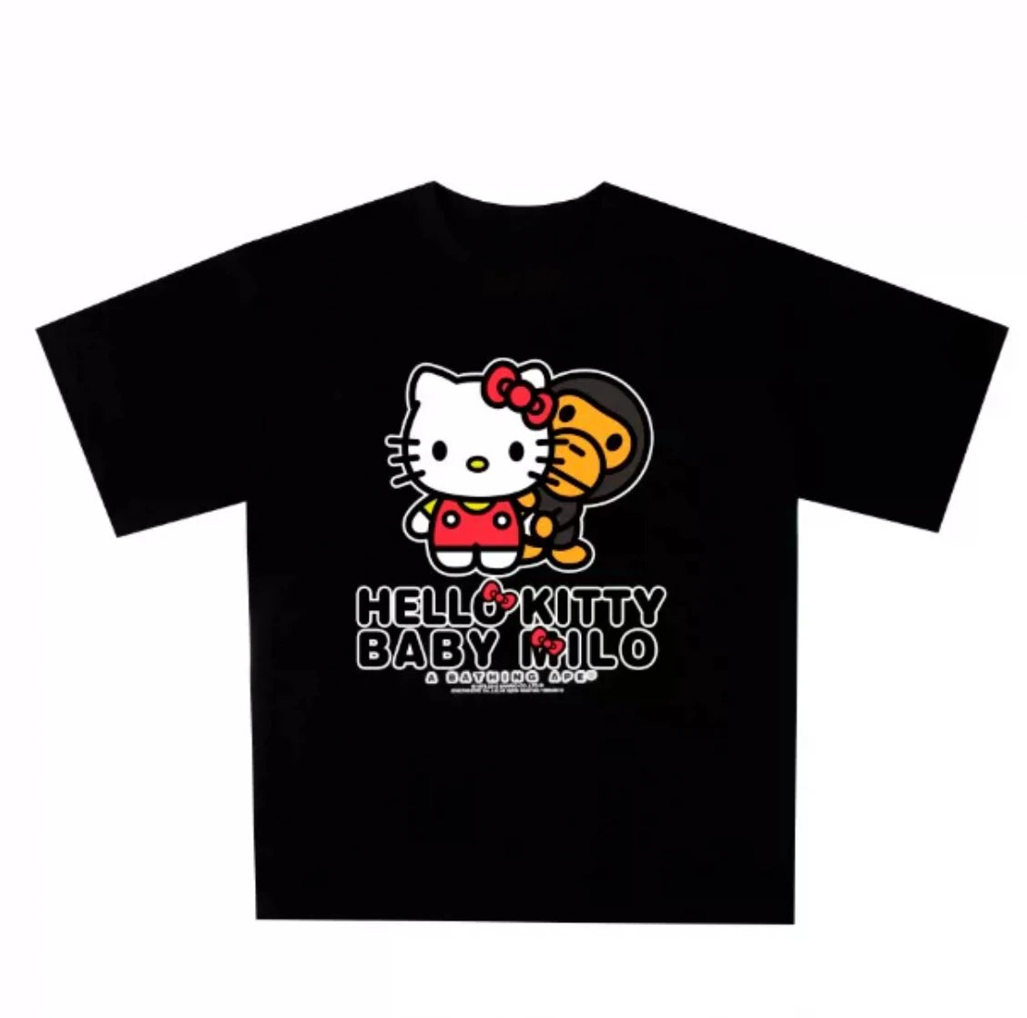 HelloKitty Sanlio Classic INS Letter Print Cotton Loose Male and Female Couple Short Sleeve T-shirt Is for Both Men and Women