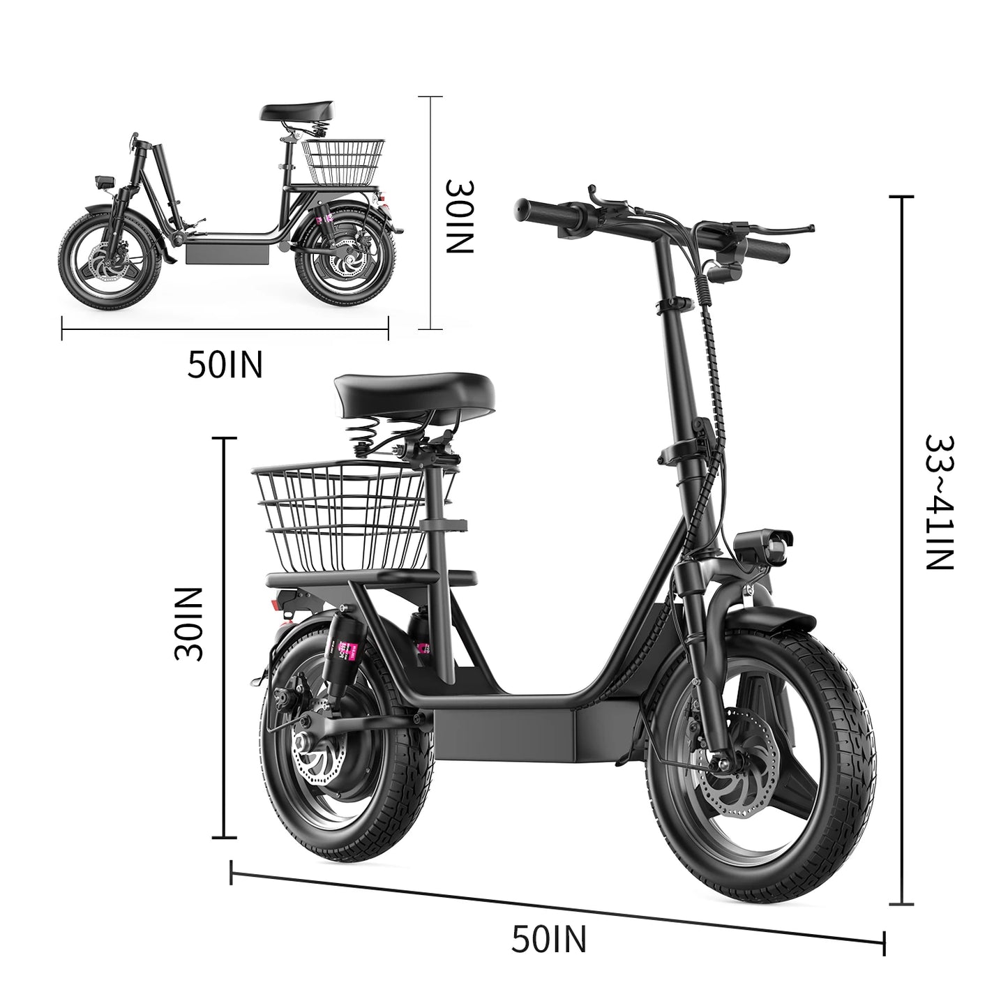 Foldable Electric Scooter with Basket for Adults, 500W Motor, Full Suspension, Motor Escooter Suitable for Commutting Travel