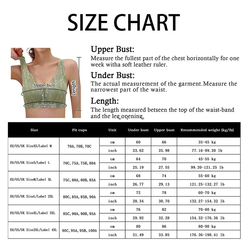 Front Button Closure Bras for Older Women - Convenient, Lace, Wireless Seamless Comfort, Ideal Post-Surgical or Mastectomy Bra