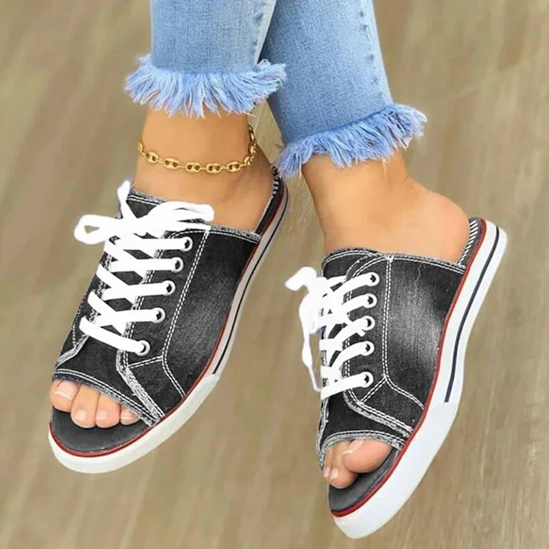 Ladies Slippers Canvas Lace-up