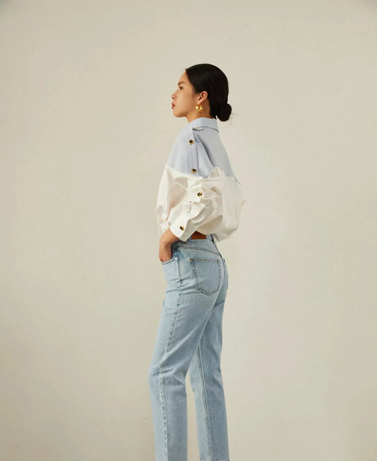 CHCH Women's Shirt 2025 New High Quality Splicing Color Contrasting Long Sleeve Business Shirt Commuter Women's Wear