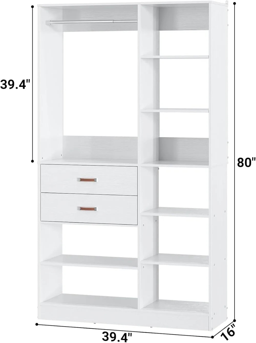 Freestanding Closet System, 40 Inches Stand-Alone Wardrobe with 10 Shelves, 80'' Height Adjustable Cloth Garment Rack