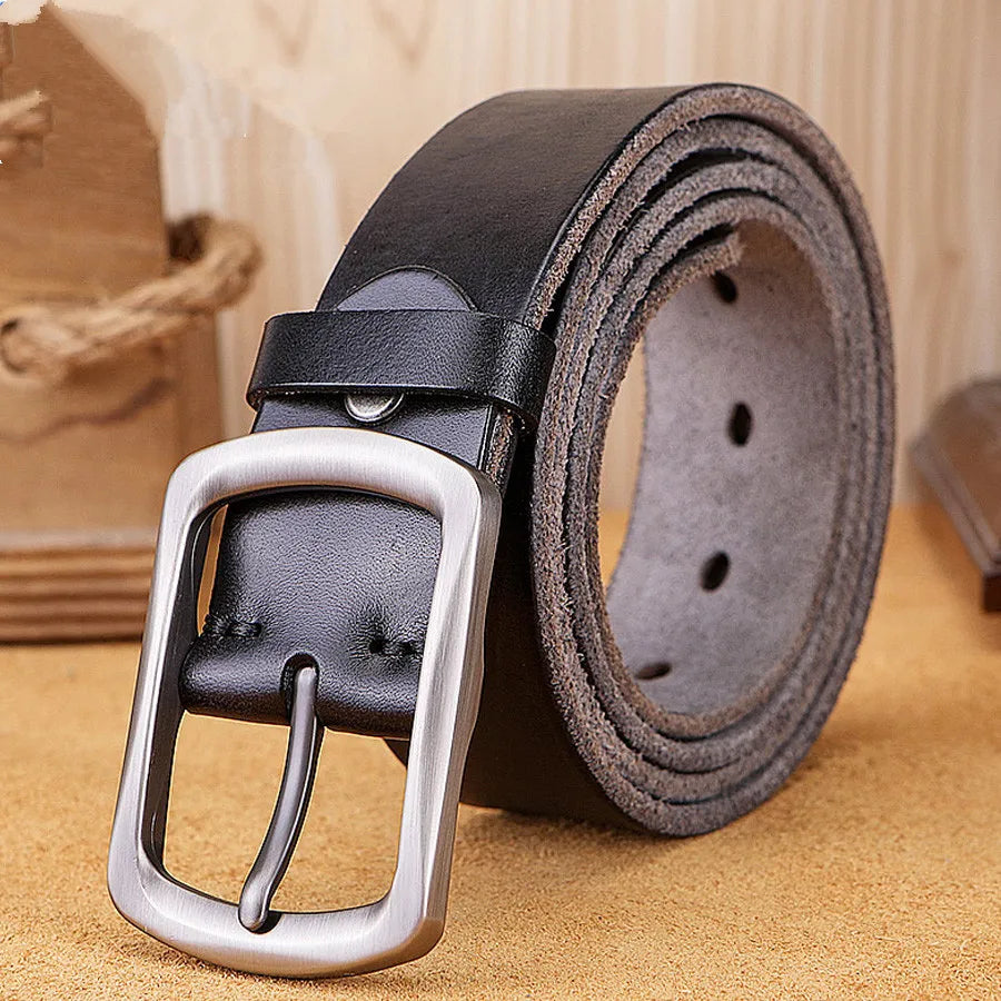 Natural cowhide belt for men's hard metal buckle soft original cowhide mens leather belt unique texture real leather jeans belt