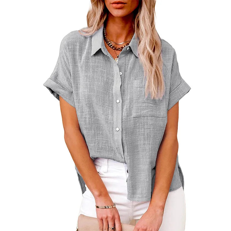 2024 Summer Women's Cotton Blouse Linen Shirt Short Sleeve Casual Loose Shirt S-5XL Camisa Blancas Para Mujeres Blusas Feminina