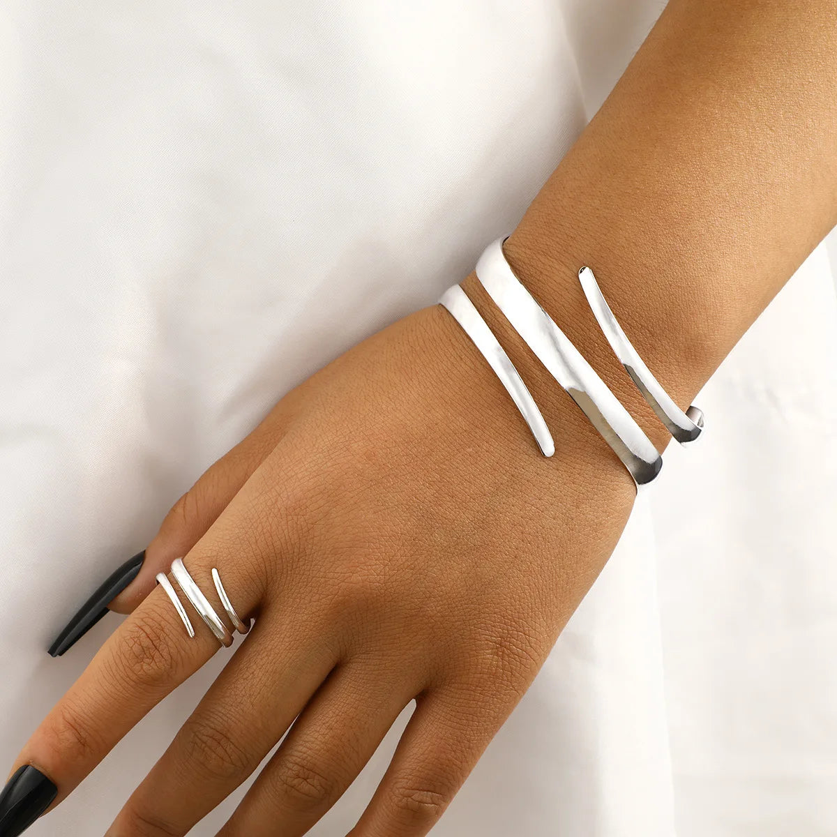 2 Pcs Set Gold Color Spiral Multilayer Bracelet Ring Jewelry Sets Gift