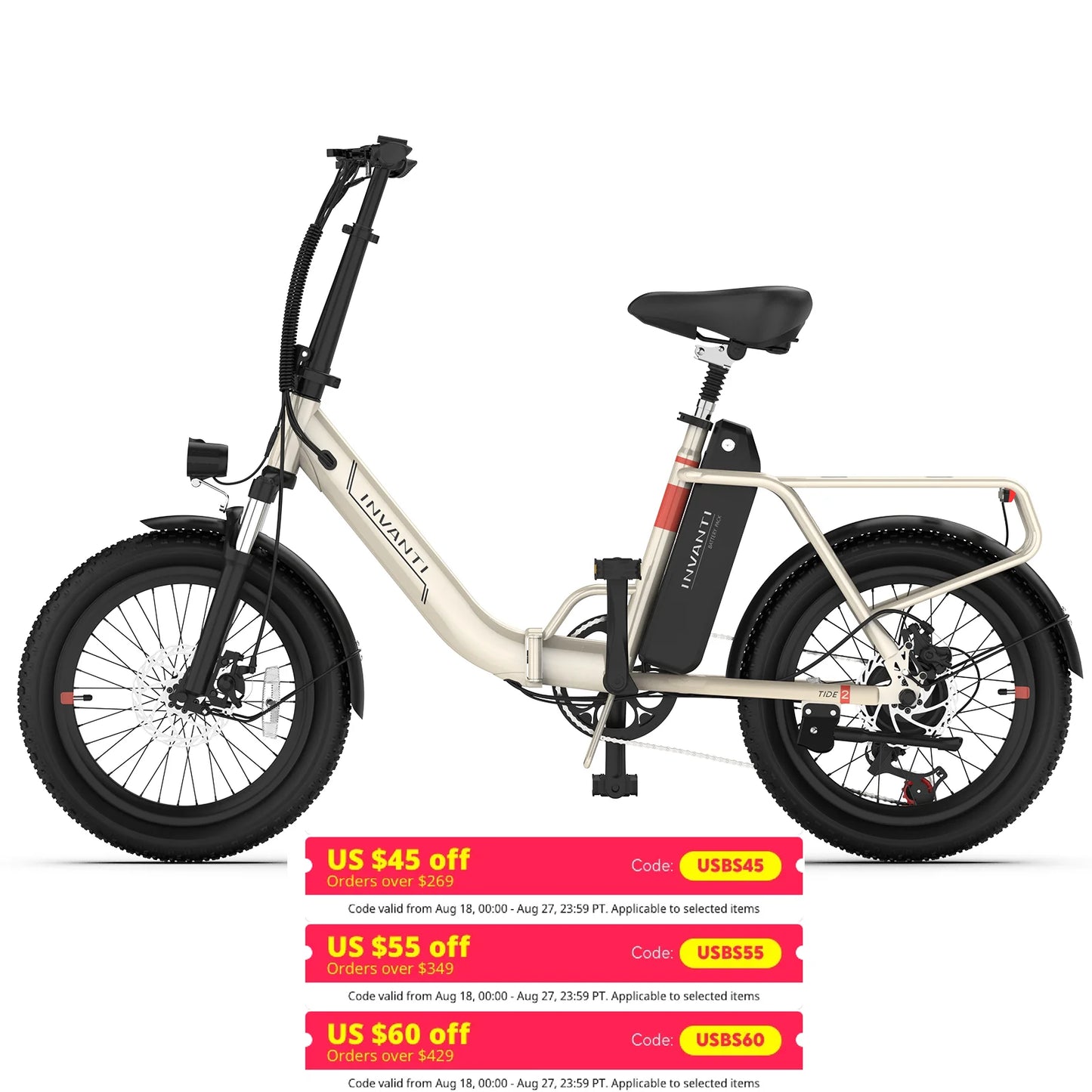 INVANTI TIDE2 20" Folding Electric Bike 500W Motor 48V 10.4Ah Battery