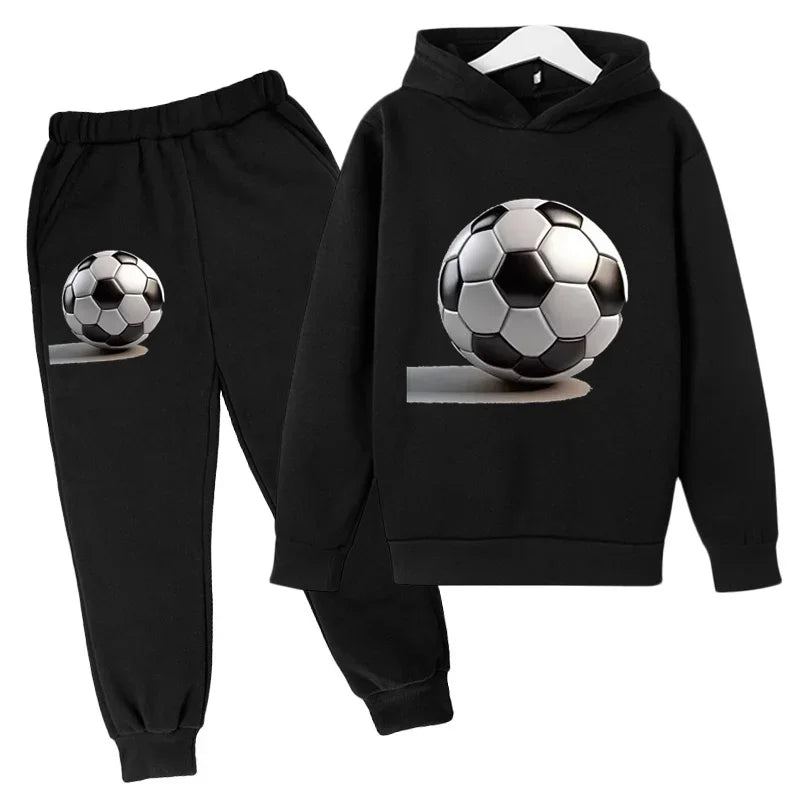 Autumn Boys and Girls Top+Pants Hoodie Casual Fashion Sports Football Printed Set