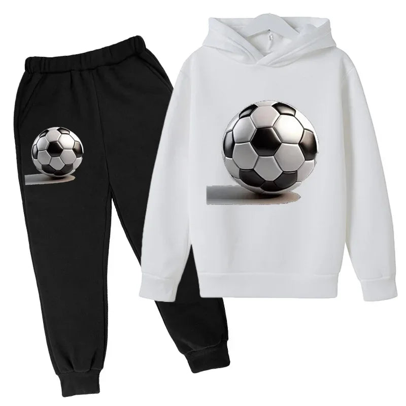 Autumn Boys and Girls Top+Pants Hoodie Casual Fashion Sports Football Printed Set