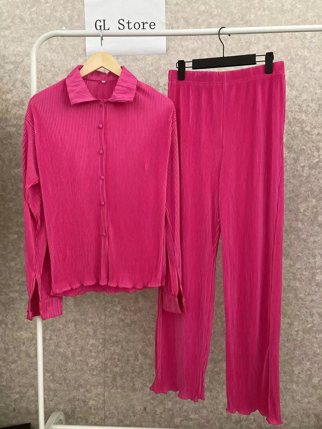 CM.YAYA Street Women's Set Long Sleeve Shirt Tops and Wide Leg Pants Elegant Tracksuit Two Piece Set Sweatsuit Fitness Outfits