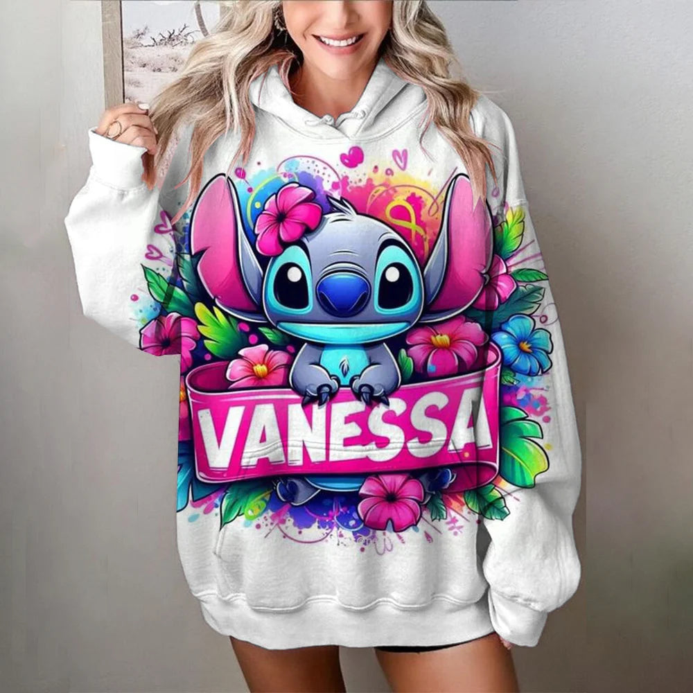 Miniso 2025 Stitch Women Hoodies 3d Cute Cartoon Print Woman Long Sleeve Fashion Hoodies Street Style Autumn/Winter New Pullover
