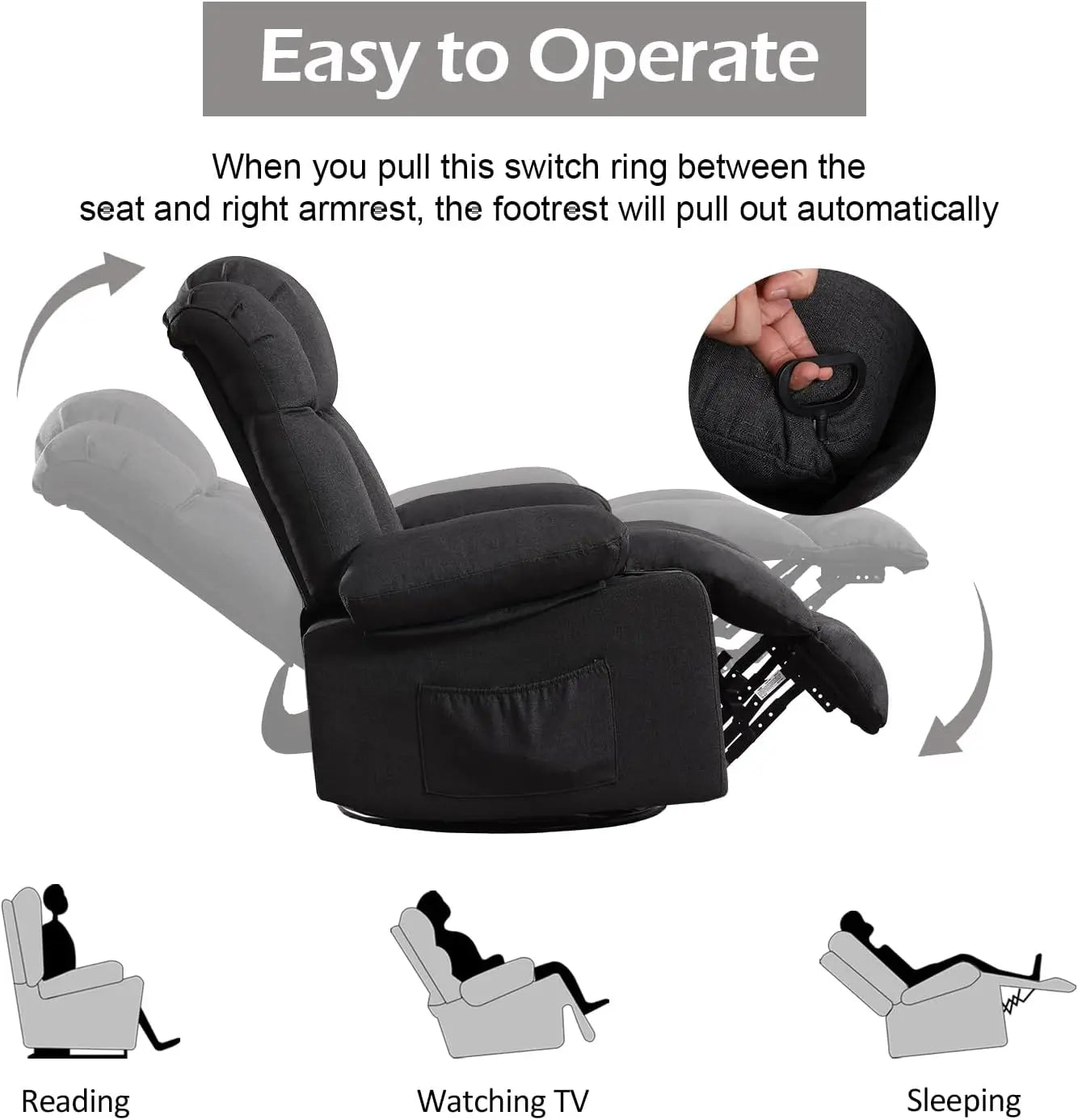 Massage Swivel Rocker Recliner with Heat and Vibration for Living Room Bedroom