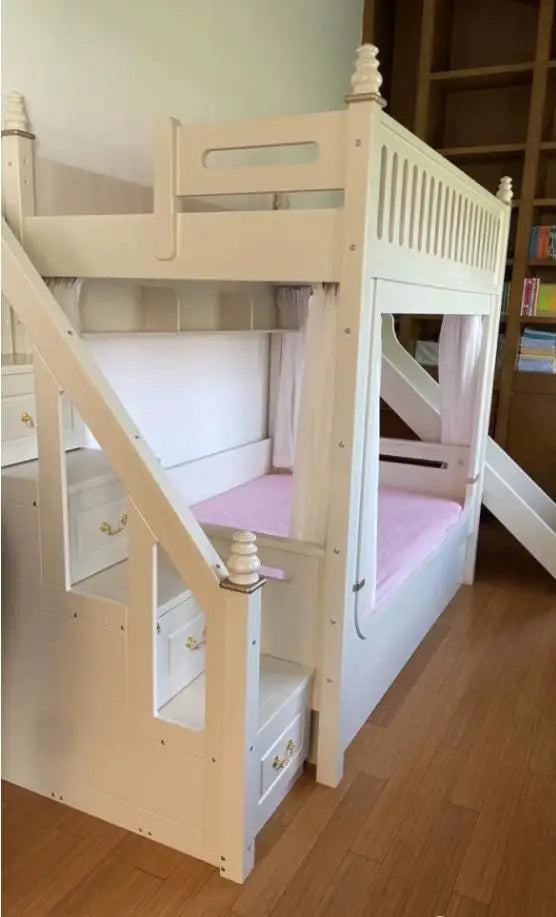 Custom high guardrail children's bed Solid wood two level Deluxe Mom Castle Tree House bed High and low Bunk bed
