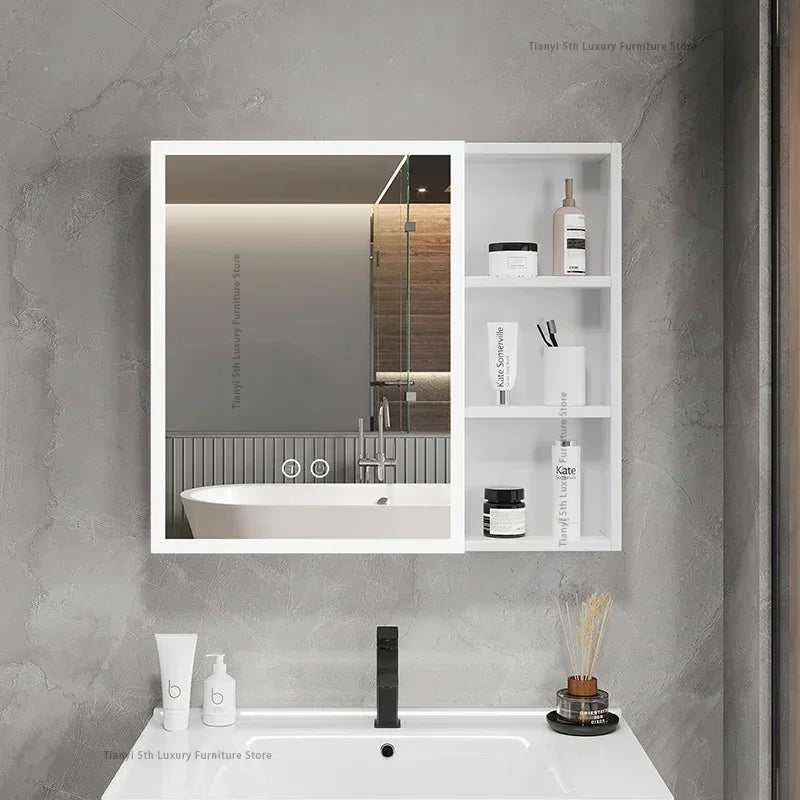 Space Aluminum Bathroom Mirror Wall-mounted Make Up Vanity Storage Mirror Cabinet Shelves Home Furniture Muebles Bano FYBC