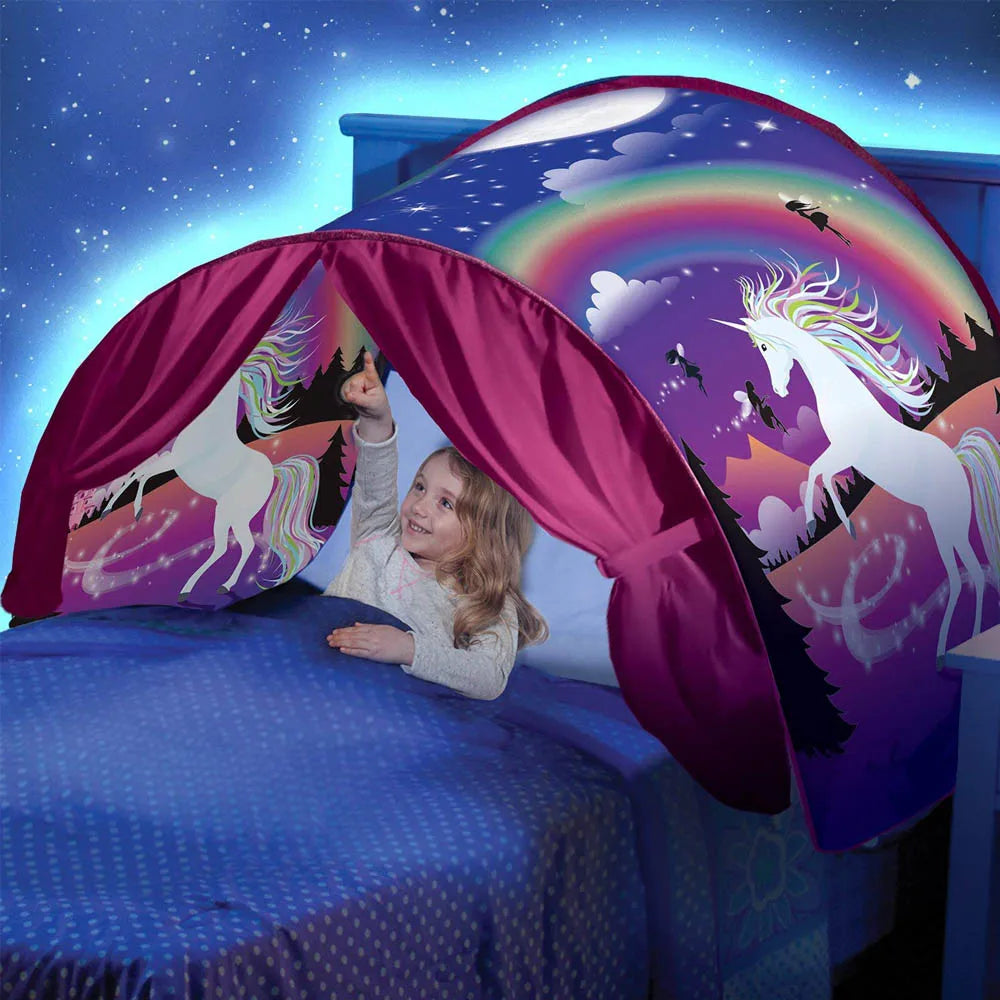 Dream Tent with light show for Kids Bed with Storage Pocket Foldable Kids Tent on Bed Mosquito Net Tent
