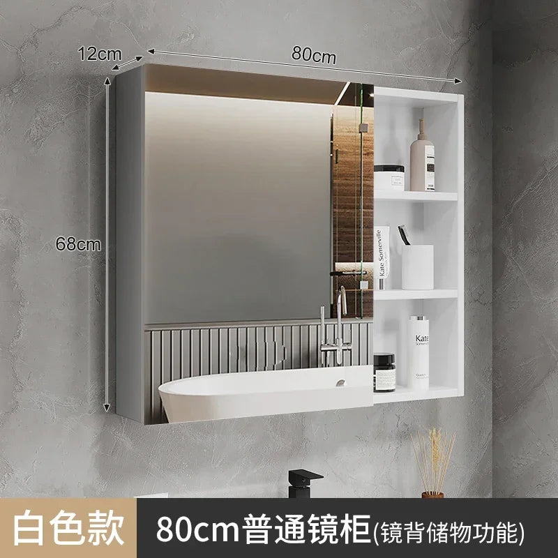Space Aluminum Bathroom Mirror Wall-mounted Make Up Vanity Storage Mirror Cabinet Shelves Home Furniture Muebles Bano FYBC