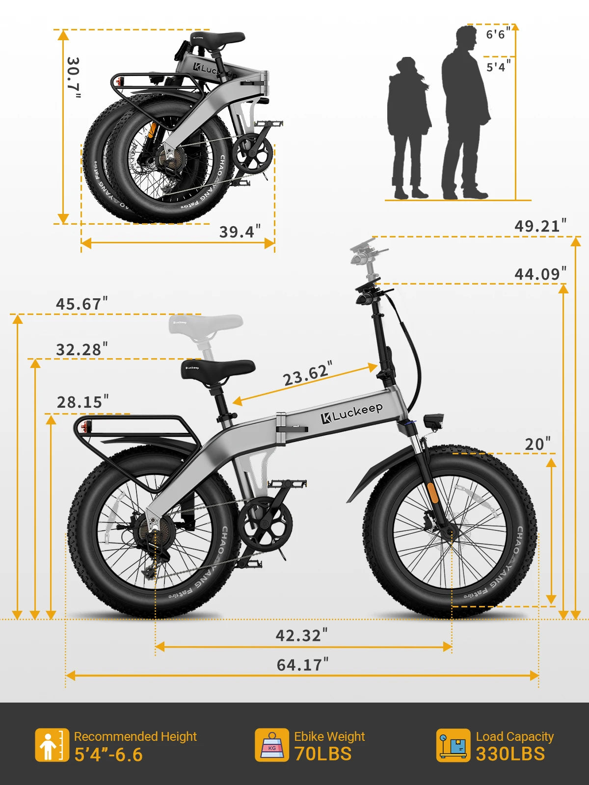 Luckep X1 Lite Folding Electric Bike for Adults 1500W Peak Motor,28MPH60 Miles,15AH 20 x 4.0 Fat Tire Ebike with NFC