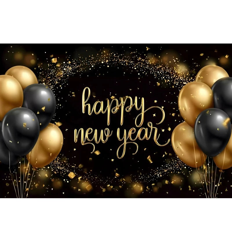Happy New Year 2026 Photography Backdrop Luxury Golden Glitter Balloon Crown Family Portrait Celebration Shoot Decor Backgrounds