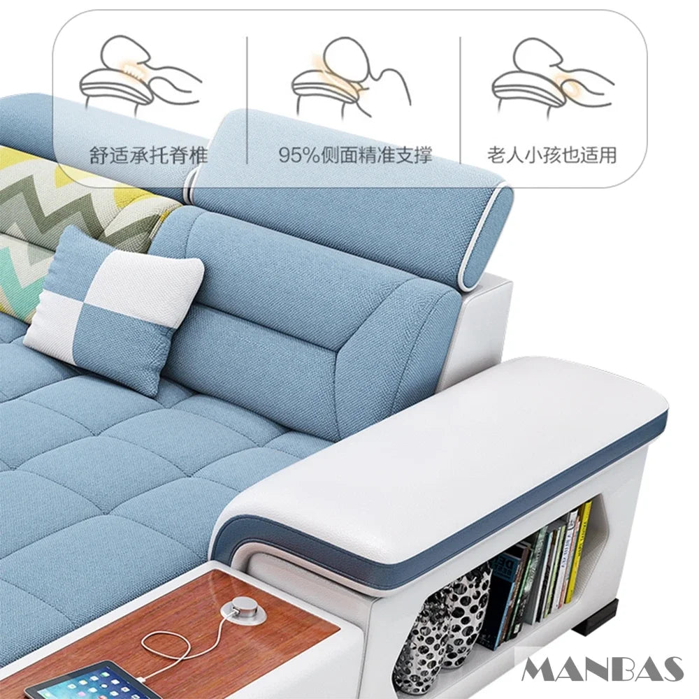 Big U-Shape Coth Living Room Sofa Sets with USB, Speaker, Stools, Bluetooth - MANBAS Fabric Sectional Sofas for Home Furniture