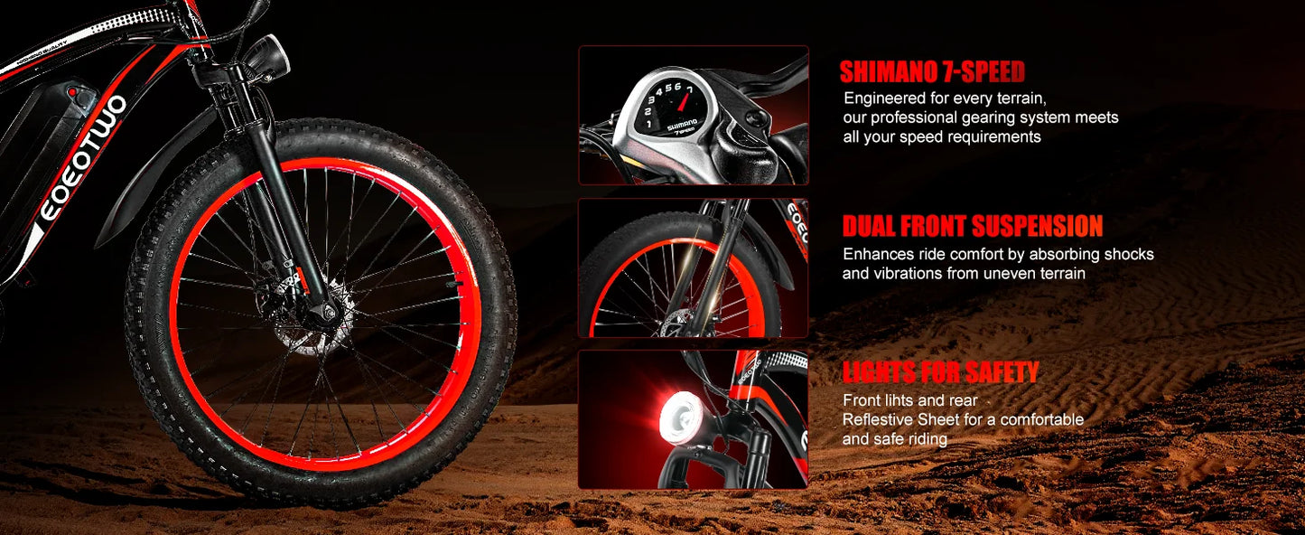 Electric Bike Adults 1500W Peak Motor 34Mph Electric Bicycle 26" Fat Tire Mountain Bike 60Mile Range 48V 15AH Electric Dirt Bike