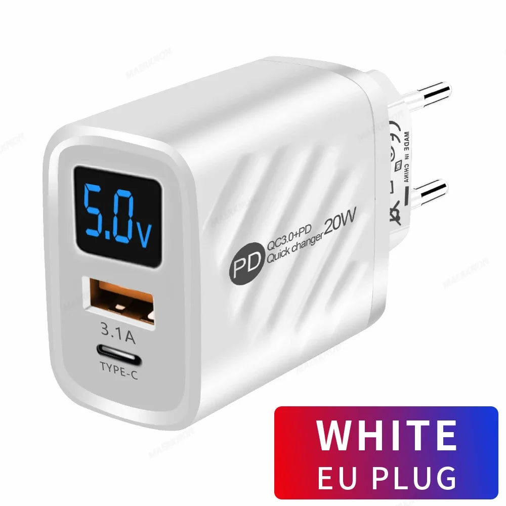 USB C Charger 20W PD Fast Charging Phone Charger Adapter For iPhone Samsung Xiaomi Huawei Quick Charge EU/US Plug Wall Charger