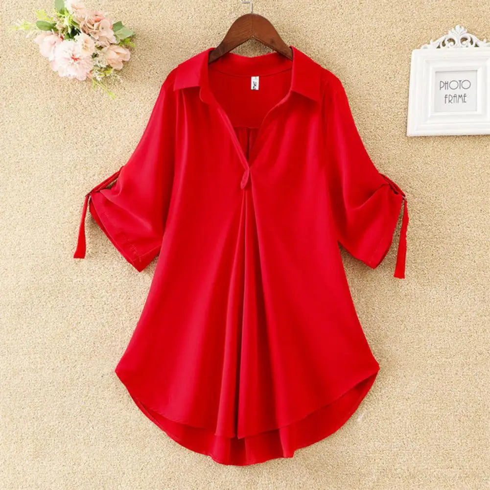 Women Summer Blouse Tunic Fashion Casual Women's Chiffon Tops Solid Color Cool Ladies V Neck Loose Blouse Summer Simple Blouse