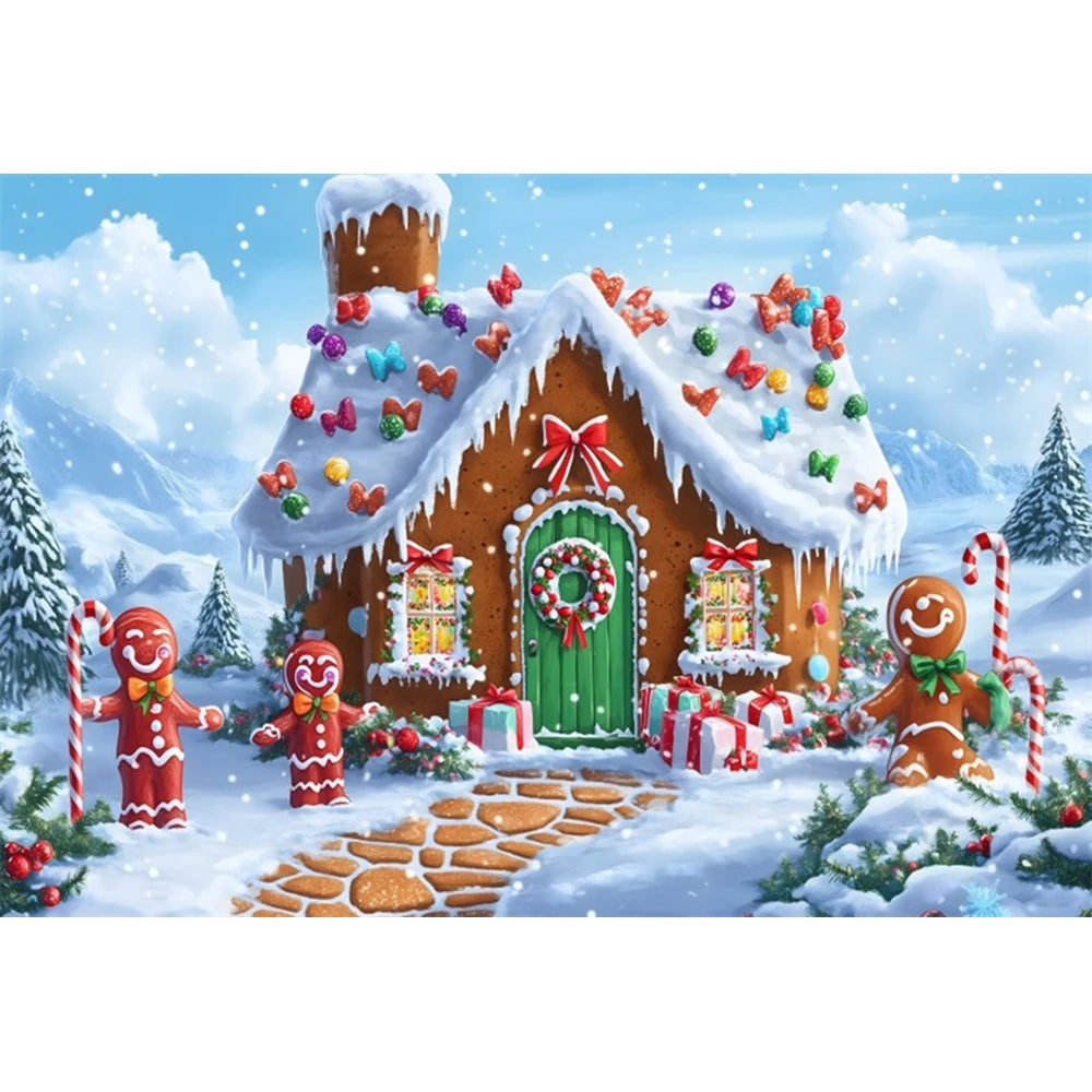 Christmas Photography Backdrops Balloons Arch Gingerbread House Xmas Trees Wreath Gifts Kids Christmas Portrait Photo Background