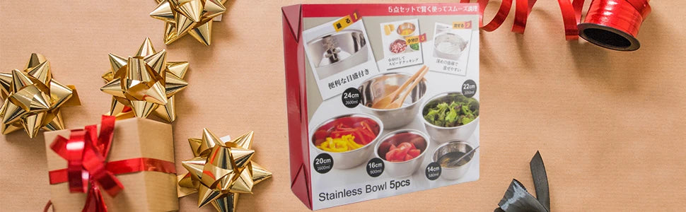 Mixing Bowl Set of 5, Stainless Steel Mixing Bowls, Nesting Whisking Bowl Set for Cooking, Baking, Serving, Food/Salad Prep