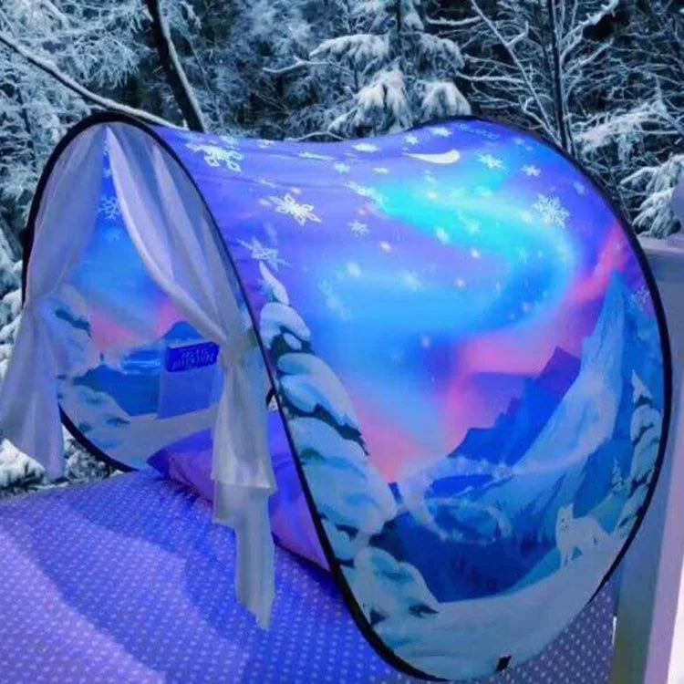 Dream Tent with light show for Kids Bed with Storage Pocket Foldable Kids Tent on Bed Mosquito Net Tent