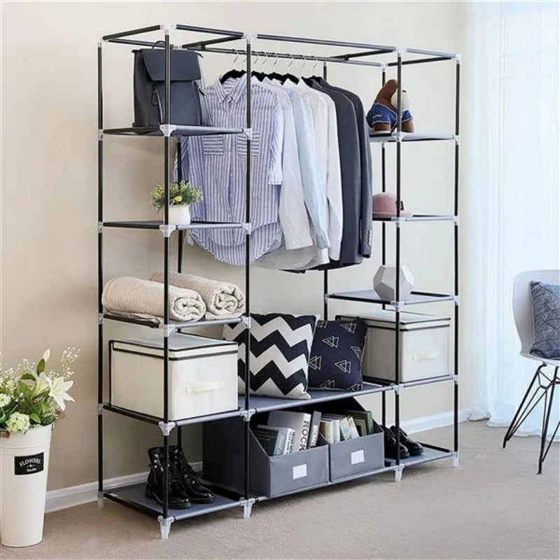 Bedroom Wardrobe Non-Woven Fabrics Portable Folding Dust-proof Closet Waterproof Storage Cabinet Home Furniture With Rack