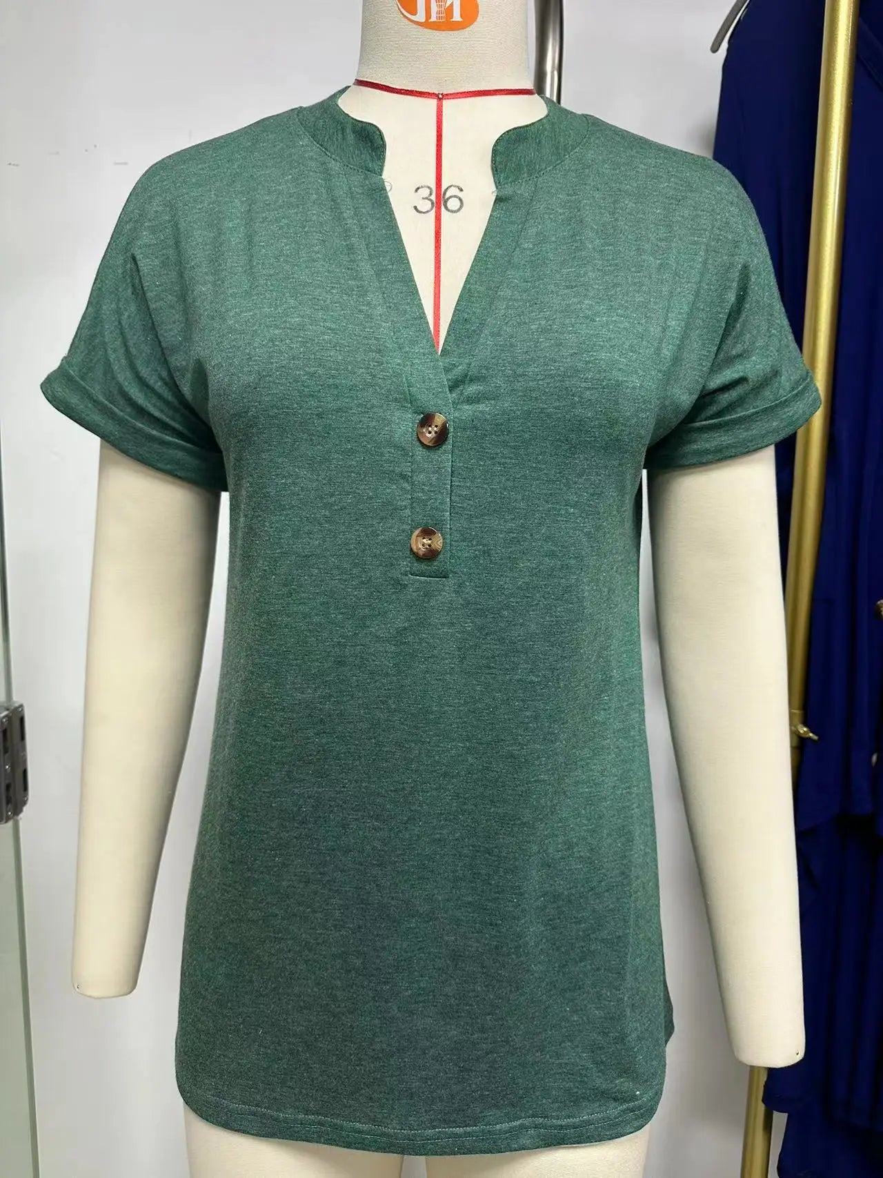Summer Elegant Casual Shirt Fashion Button V Neck Short Sleeve Tops Solid Tunics Women'S Shirts Vintage Harajuku Lady Blouses