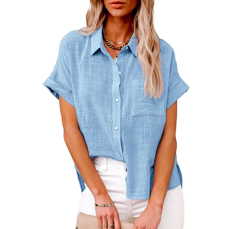 2024 Summer Women's Cotton Blouse Linen Shirt Short Sleeve Casual Loose Shirt S-5XL Camisa Blancas Para Mujeres Blusas Feminina