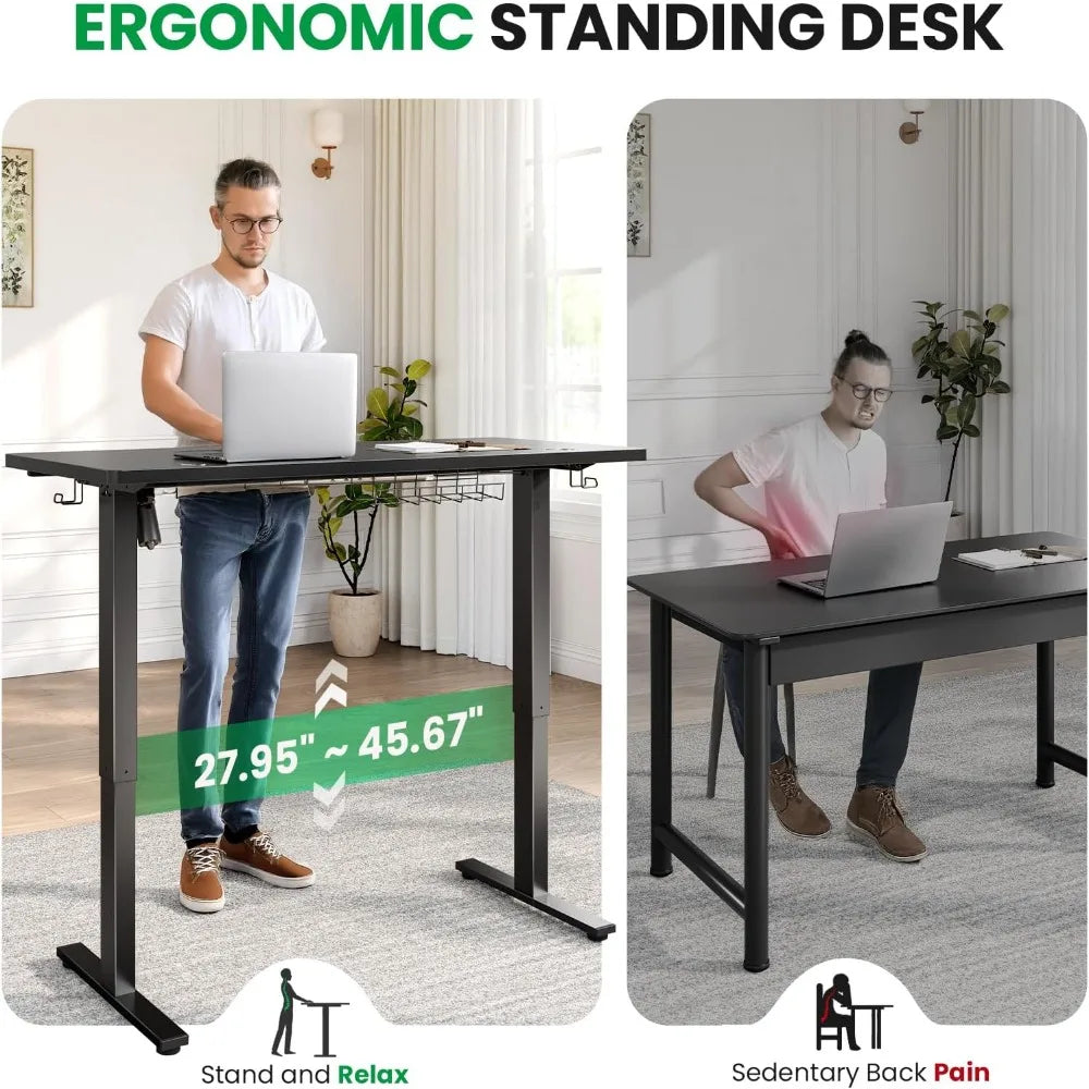 Electric Standing Desk Adjustable - 48 x 24 Inch Sit Stand up Desk with Cable Management - 3 Memory Preset Adjustable Height
