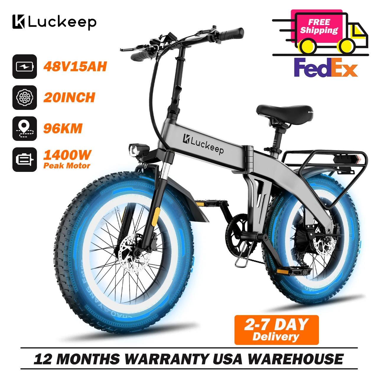Luckep X1 Lite Folding Electric Bike for Adults 1500W Peak Motor,28MPH60 Miles,15AH 20 x 4.0 Fat Tire Ebike with NFC