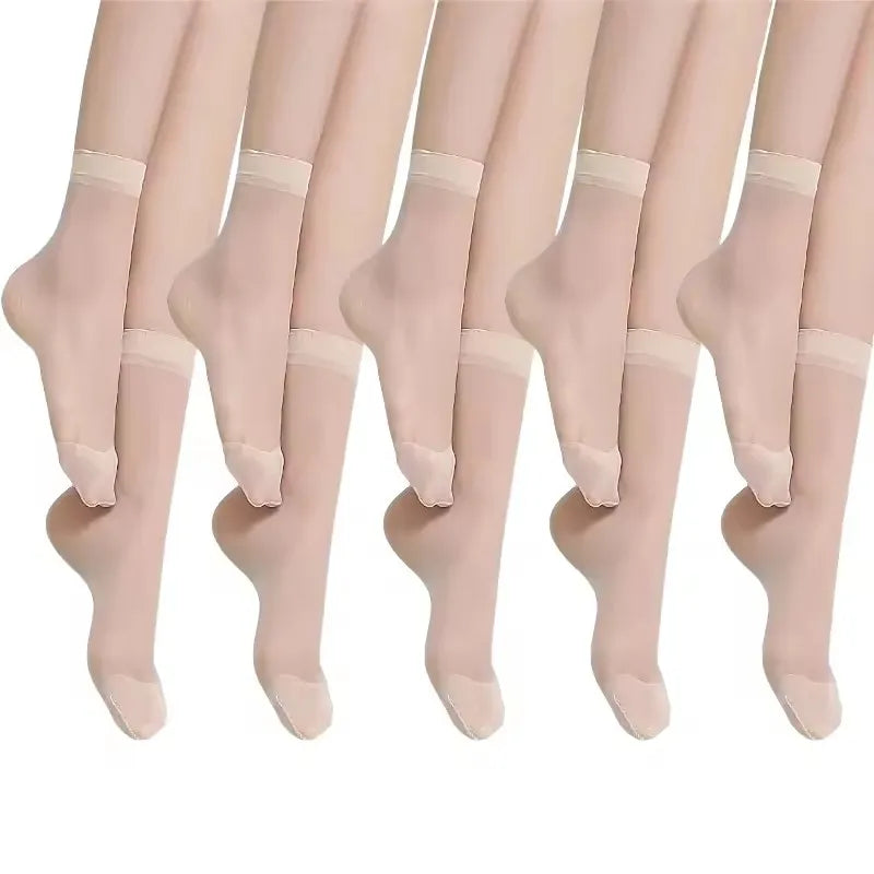 1/10pairs Black Skin Socks Women Sexy Ultrathin Stockings Female Transparent Nylon Crystal Short Ankle Sock Non-Slip Silk Socks