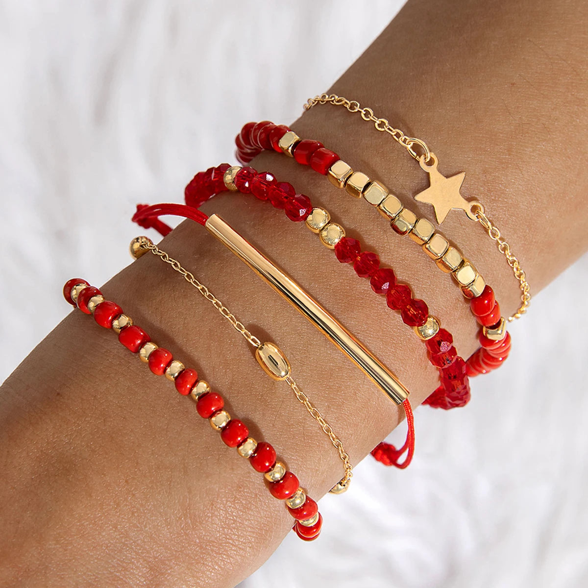 Tocona Fashionable Black Crystal Bracelets Luxury Weave Rice Bead Hand Chain Stars Decorate Jewelry Women Sets Gift 27978