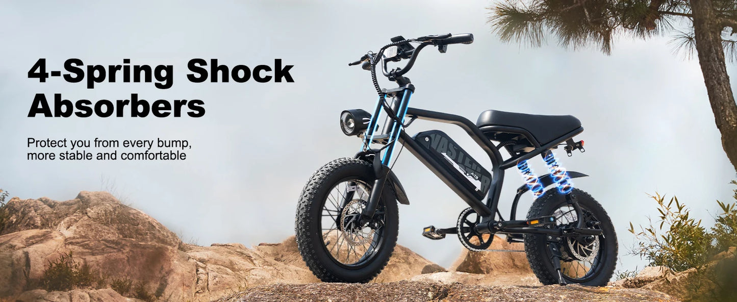 VDL Mountain Electric Bike , 16" Fat Tire Ebike, Wider Seat 800W Peak Motor, Removable Battery, Front Fork Suspension