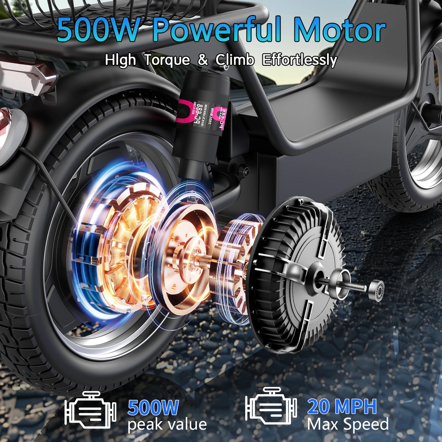 Foldable Electric Scooter with Basket for Adults, 500W Motor, Full Suspension, Motor Escooter Suitable for Commutting Travel