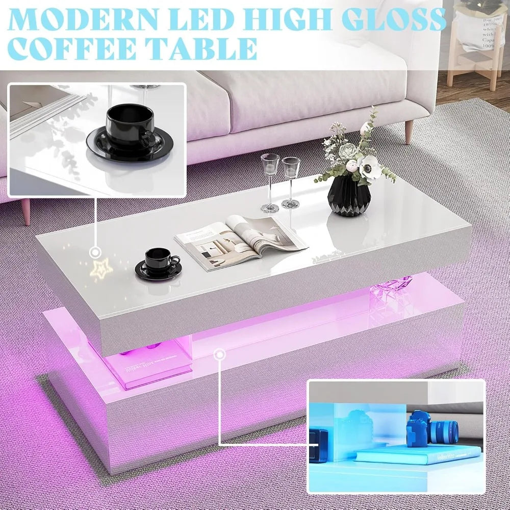 3-Piece Modern Living Room Table Sets, 80" Modern LED TV Stand with 40" Electric Fireplace, High Gloss Coffee Tables for Living