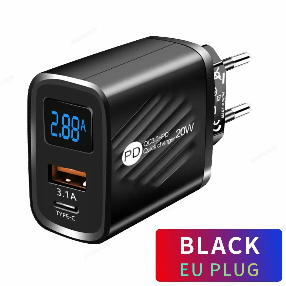 USB C Charger 20W PD Fast Charging Phone Charger Adapter For iPhone Samsung Xiaomi Huawei Quick Charge EU/US Plug Wall Charger