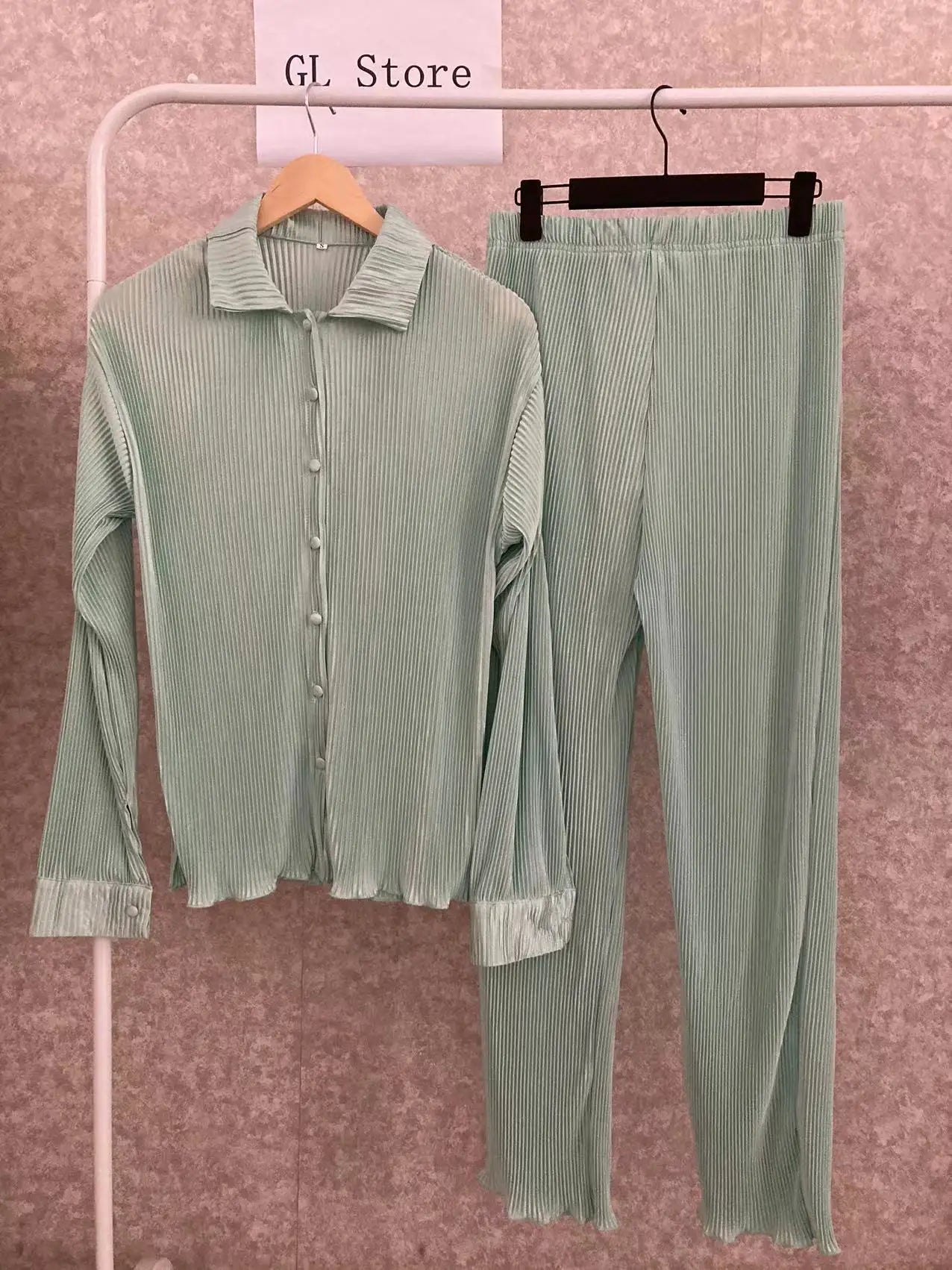 CM.YAYA Street Women's Set Long Sleeve Shirt Tops and Wide Leg Pants Elegant Tracksuit Two Piece Set Sweatsuit Fitness Outfits