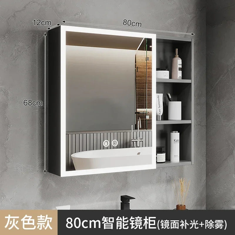 Space Aluminum Bathroom Mirror Wall-mounted Make Up Vanity Storage Mirror Cabinet Shelves Home Furniture Muebles Bano FYBC