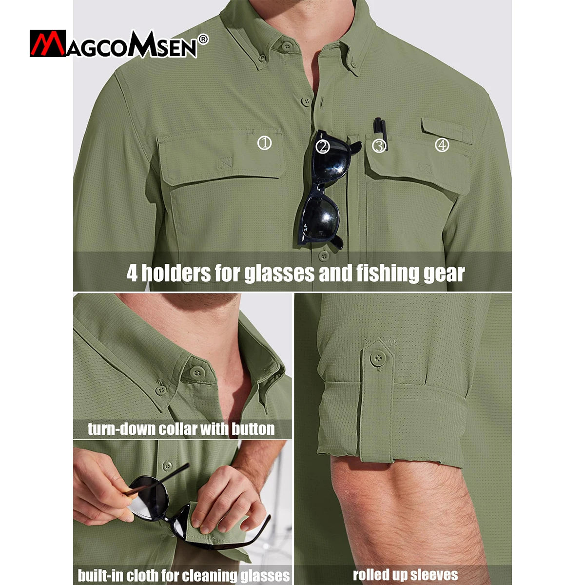 MAGCOMSEN Men's Long Sleeve Shirt with 3 Pockets