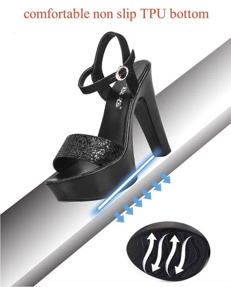 Elegant Bling Block High Heels Sandals