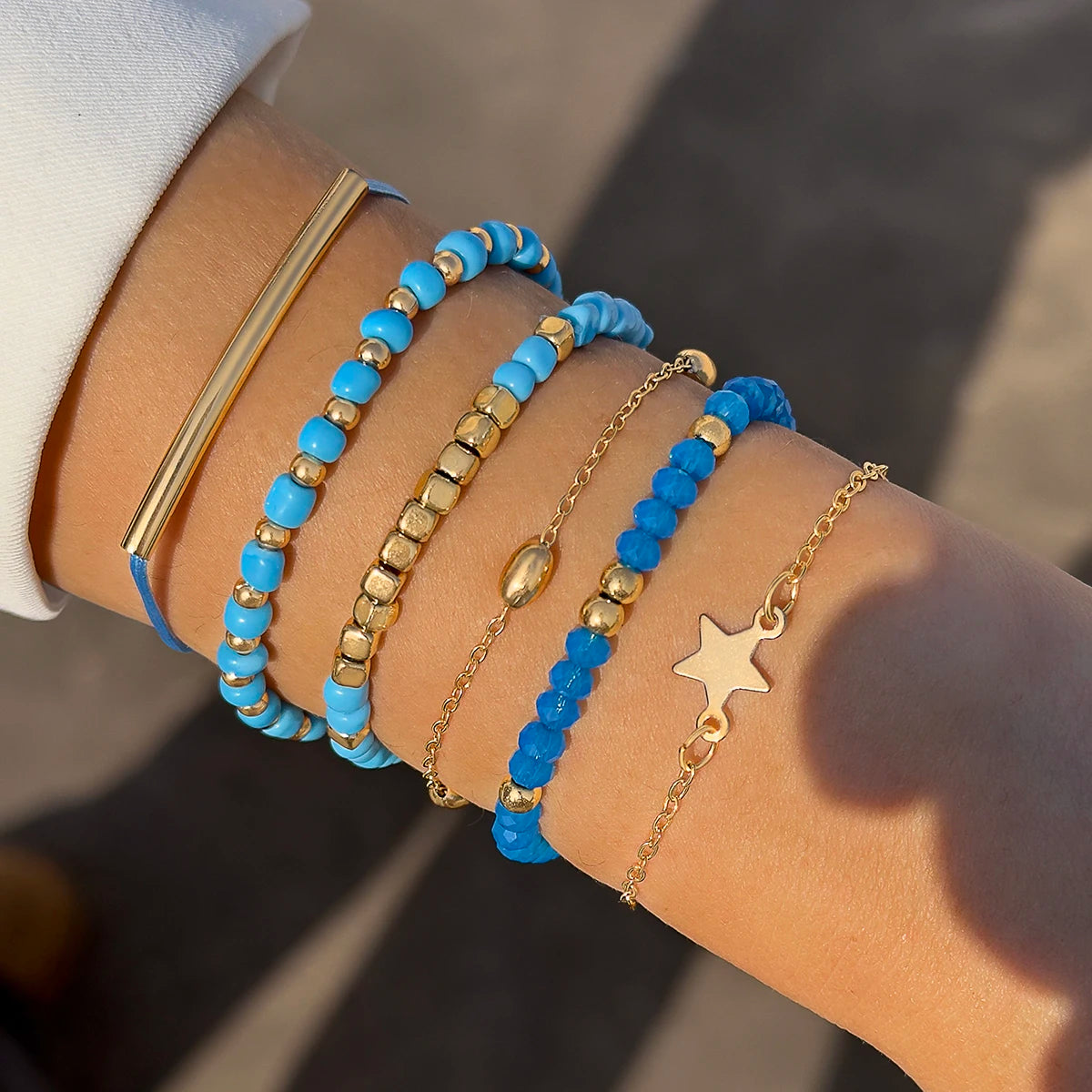 Tocona Fashionable Black Crystal Bracelets Luxury Weave Rice Bead Hand Chain Stars Decorate Jewelry Women Sets Gift 27978